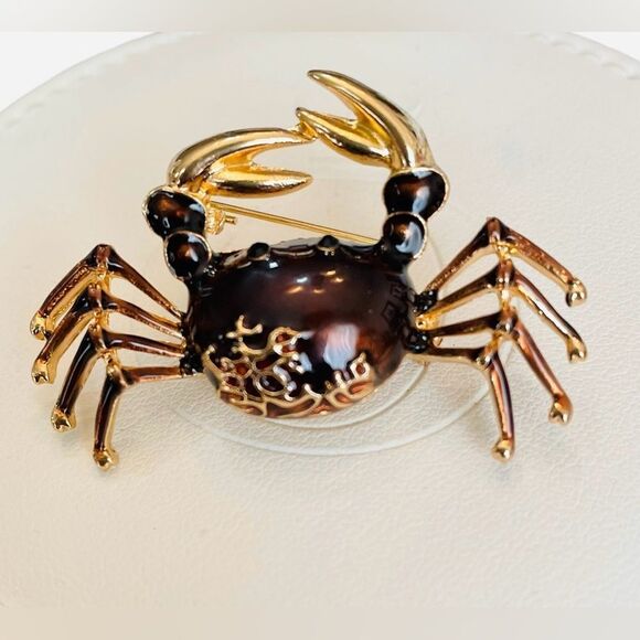 DEEP BROWN CRAB BROOCH - Picture 2 of 2